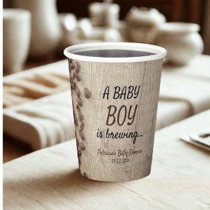 A Baby Boy Is Brewing Rustic Coffee Baby Shower Paper Cups