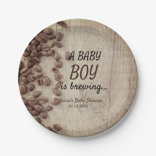 A Baby Boy Is Brewing Rustic Coffee Baby Shower Paper Plates