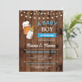 A Baby Boy is Brewing Shower Beers BBQ Wood Invite (Standing Front)