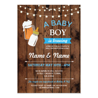 A Baby Boy is Brewing Shower Beers BBQ Wood Invite