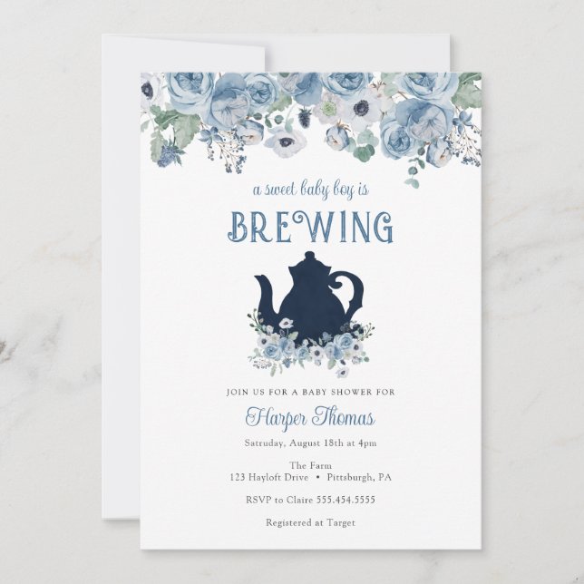A Baby Boy is Brewing Tea Baby Shower Invitation (Front)