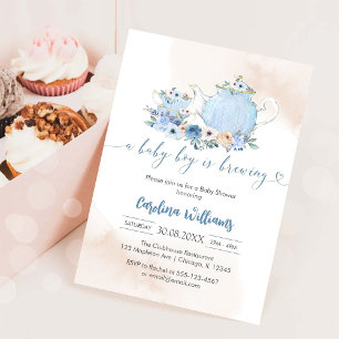 A Baby Boy Is Brewing Tea Party Baby Shower  Invitation