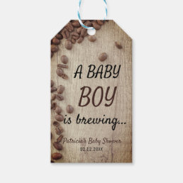 A Baby Boy Is Brewing Wood &amp; Coffee Baby Shower Gift Tags