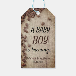 A Baby Boy Is Brewing Wood & Coffee Baby Shower Gift Tags