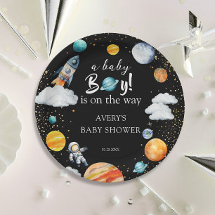 A Baby Boy Is On The Way Space Baby Shower Paper Plates