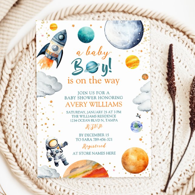 A Baby Boy Is On The Way Space Theme Baby Shower Invitation (Creator Uploaded)