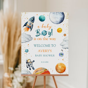 A Baby Boy Is On The Way Space Theme Welcome Sign