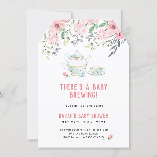 A baby brewing Invitation, high tea baby shower Invitation (Front)