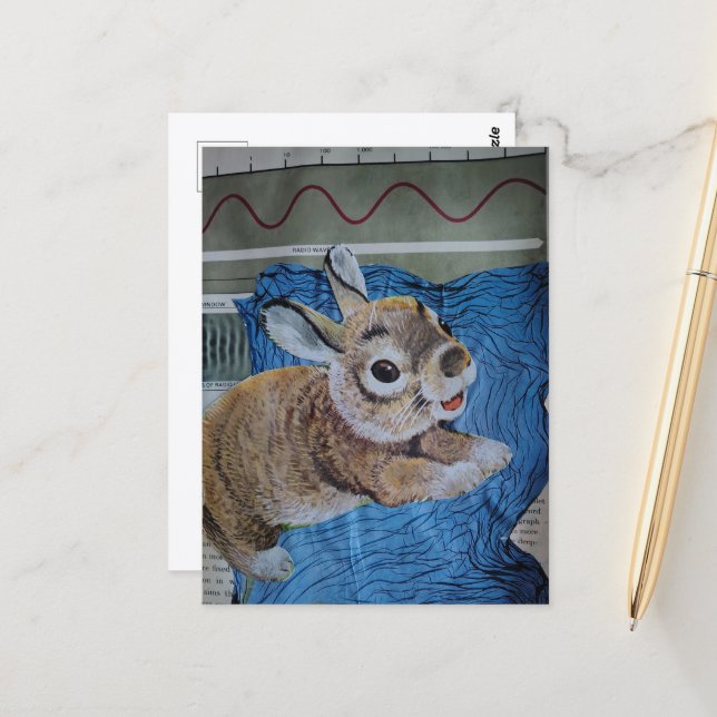 A Baby Bunny Collage Postcard (Front/Back In Situ)