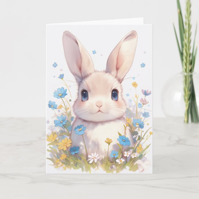 A Baby Bunny Meadow Portrait Card (Front)