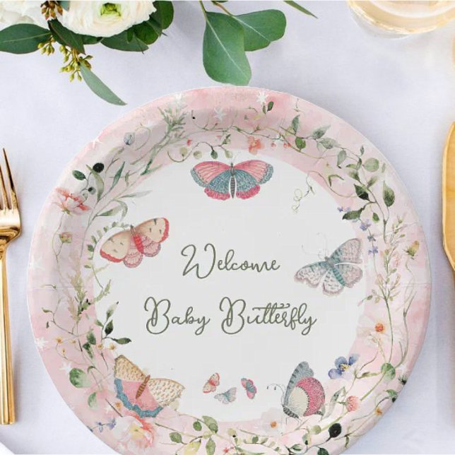 A Baby Butterfly Is On Her Way Baby Shower Paper Plates (Creator Uploaded)