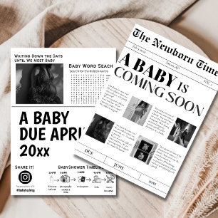 A baby Coming soon Vintage newspaper babyshower Invitation