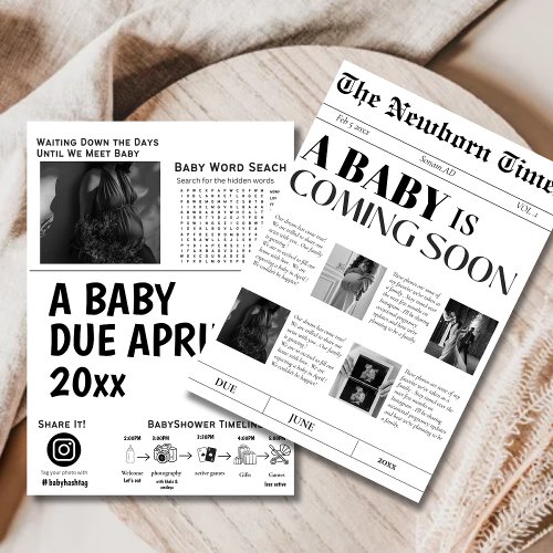 A baby Coming soon Vintage newspaper babyshower  Invitation