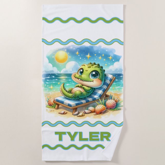 A Baby Croc’s Sunny Escape Personalized  Beach Towel (Front)