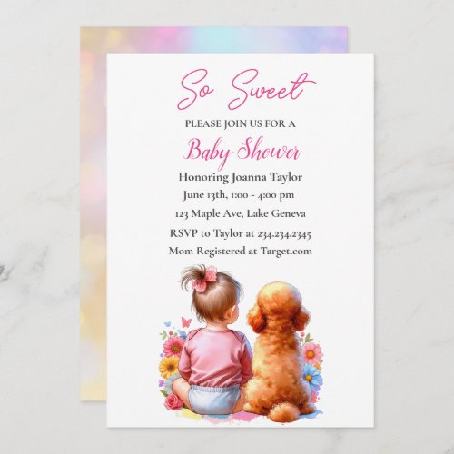 A Baby Girl and her Dog Baby Shower Invitation