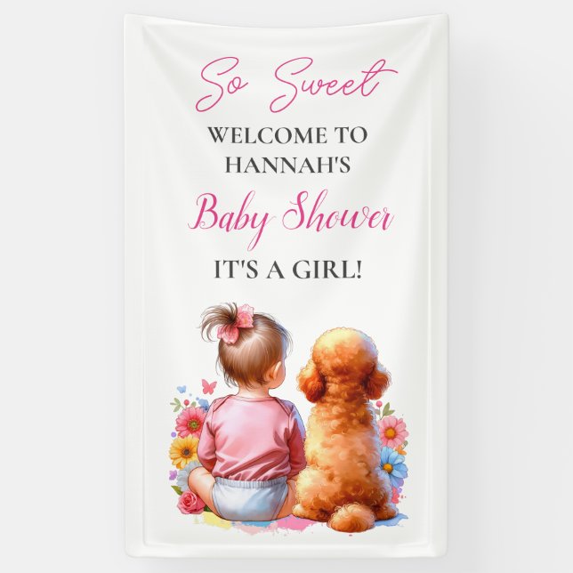 A Baby Girl and her Dog Baby Shower Personalized Banner (Vertical)