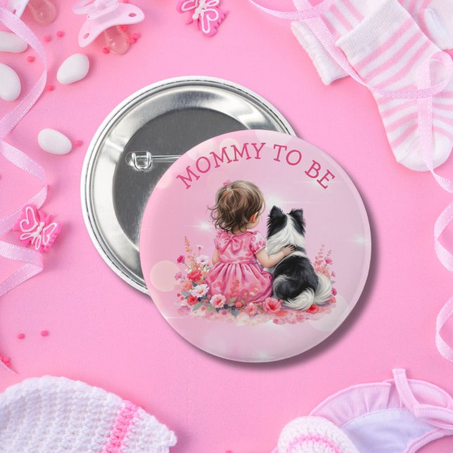 A Baby Girl and her Dog Mom To Be Baby Shower  Button (Creator Uploaded)