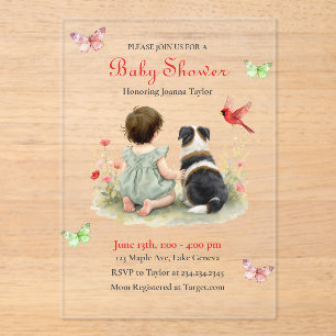 A Baby Girl and her Puppy Baby Shower Invitation