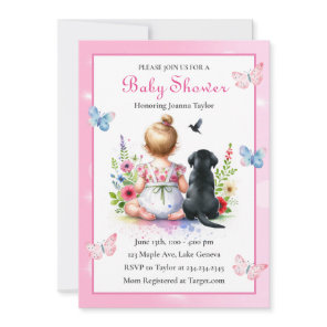 A Baby Girl and her Puppy Baby Shower Invitation