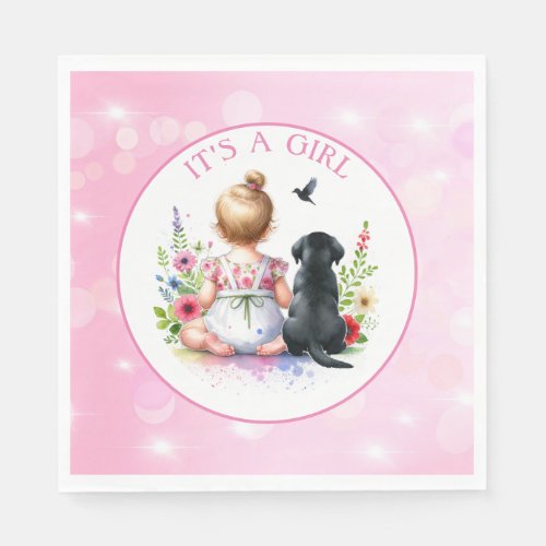 A Baby Girl and her Puppy  Its a Girl Napkins