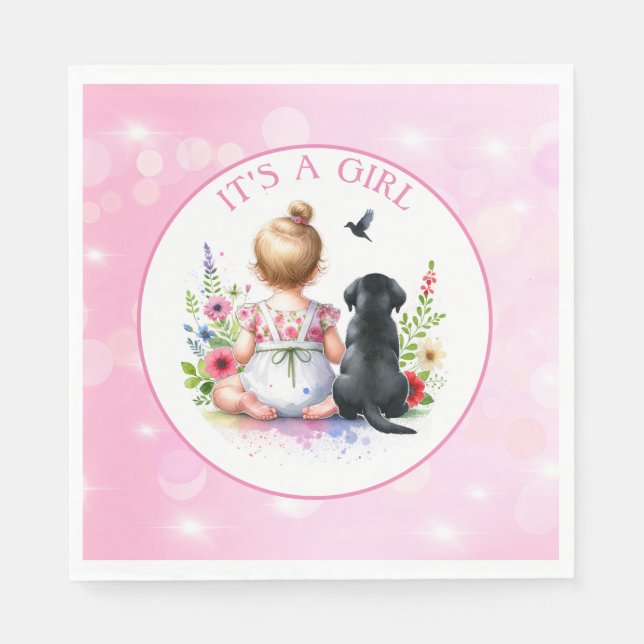A Baby Girl and her Puppy | It's a Girl Napkins (Front)