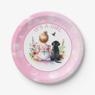 A Baby Girl and her Puppy It's a Girl Paper Plates