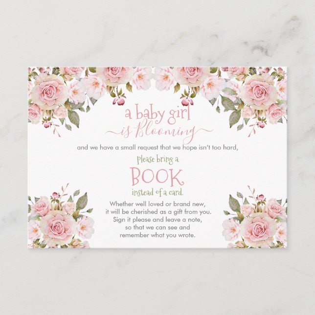 A Baby Girl Is Blooming I Shower Book Request  Enc Enclosure Card (Front)