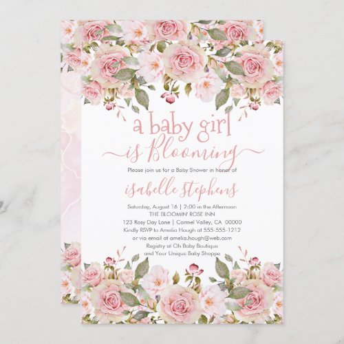 A Baby Girl Is Blooming Pink Floral Baby Shower Invitation
