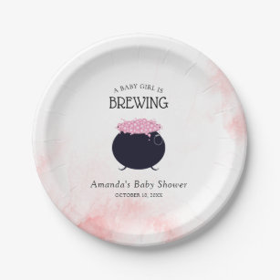 A Baby Girl is Brewing Halloween Baby Shower Paper Plates
