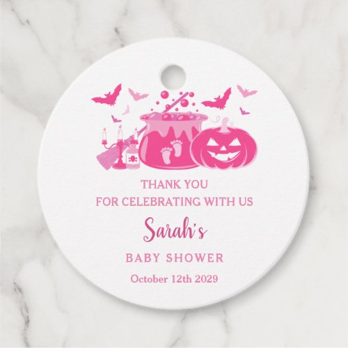 A Baby Girl Is Brewing Pink Halloween Baby Shower Favor Tags