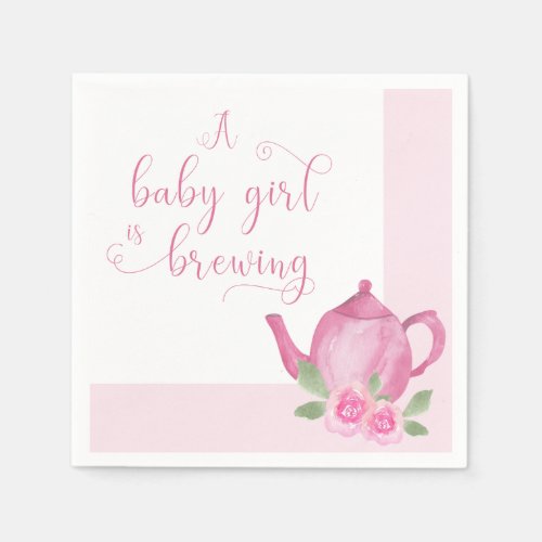 A Baby Girl is Brewing Pink Teapot Baby Shower Napkins