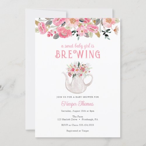 A Baby Girl is Brewing Tea Baby Shower Invitation