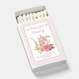 A Baby Girl Is Brewing Vintage Floral Tea Party Matchboxes