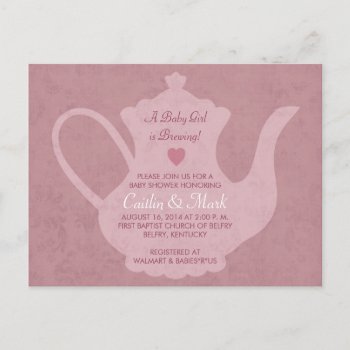 A Baby Girl Is Brewing Vintage Tea Party Shower Invitation Postcard by AllisonLeAnnDesign at Zazzle