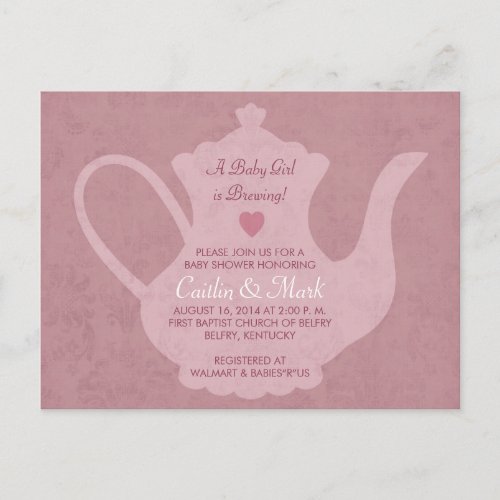 A Baby Girl is Brewing Vintage Tea Party Shower Invitation Postcard