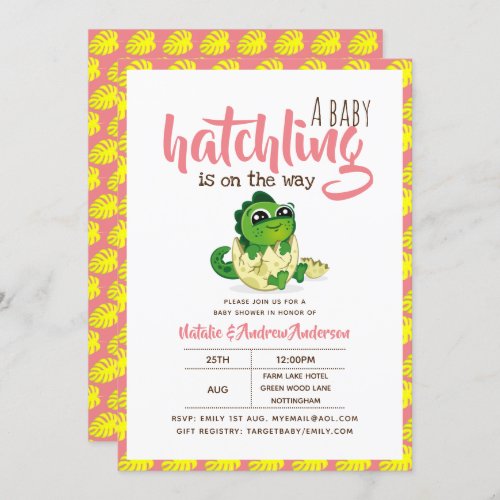 A Baby Hatchling Is On The Way Dinosaur Cute Pink Invitation