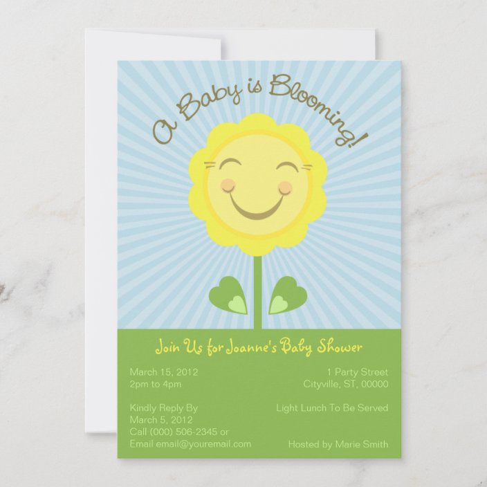 'A Baby is Blooming' Baby Shower Invitation Blue