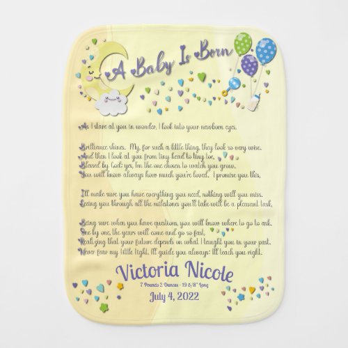 A Baby is Born Personalized Burp Cloth