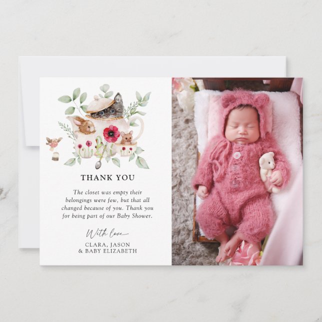 'A Baby is Brewing' Afternoon Tea Baby Shower Thank You Card (Front)