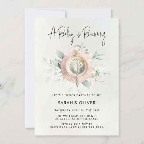 A baby is brewing afternoon tea coffee baby shower invitation