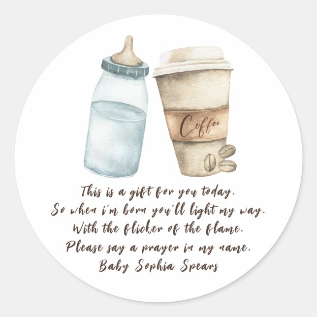 A baby is brewing baby - Prayer candle label (Front)