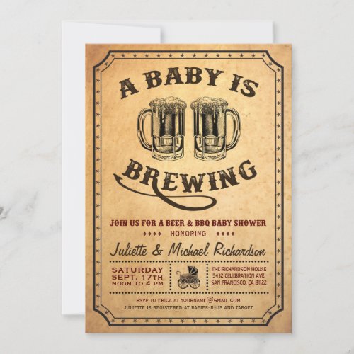 A Baby is Brewing Baby Shower BBQ Invitations