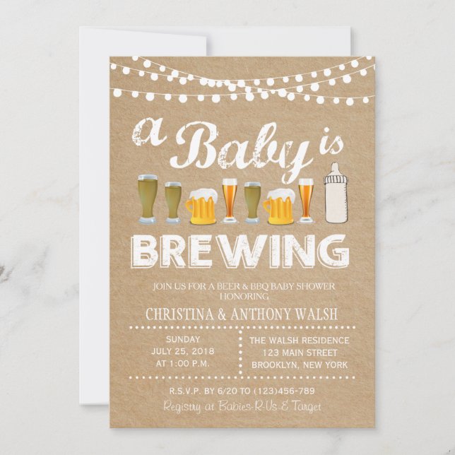 A Baby is Brewing Baby Shower BBQ Kraft Invitation (Front)