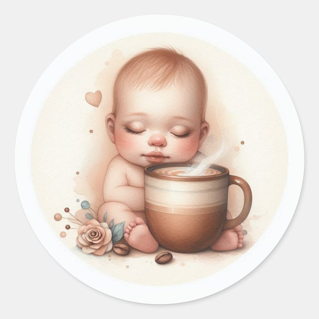 A Baby is Brewing Baby Shower Classic Round Sticker (Front)