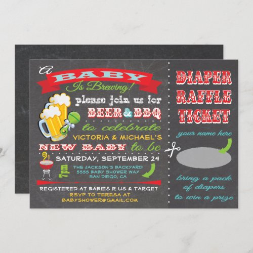 A Baby is Brewing Baby Shower Diaper Ticket Invitation