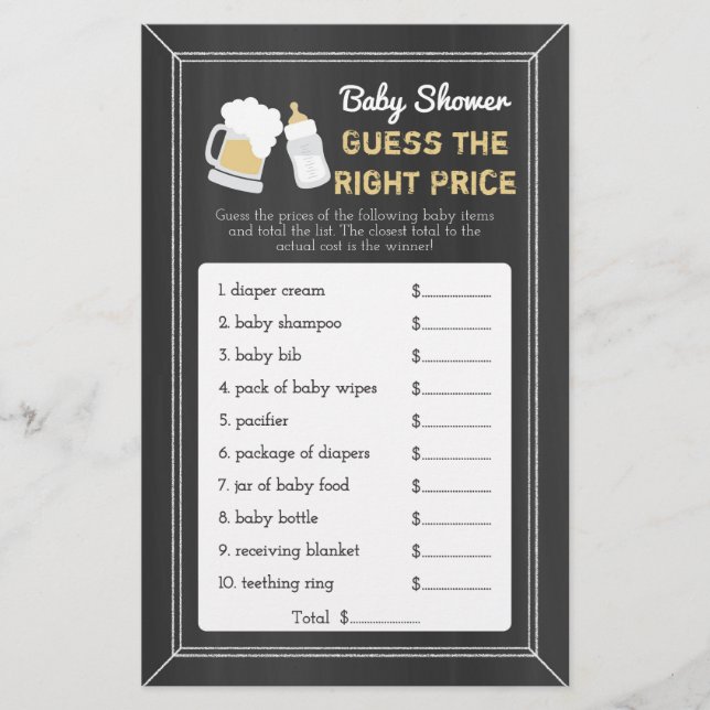 A Baby is Brewing Baby Shower Guess Right Price (Front)