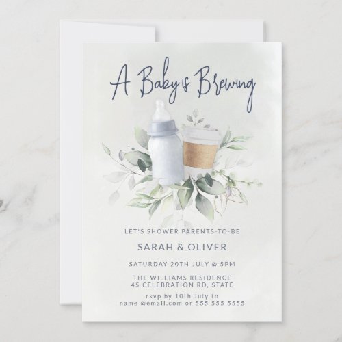 A Baby is Brewing Baby Shower Invitation Blue 