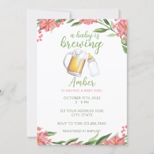 A Baby Is Brewing Baby Shower Invitation Girl
