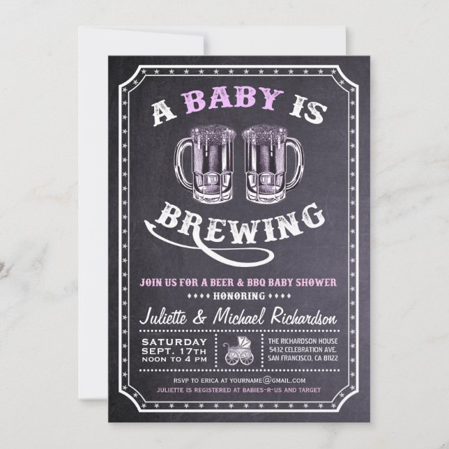 "A Baby is Brewing" Baby Shower Invitations (Girl) (Front)