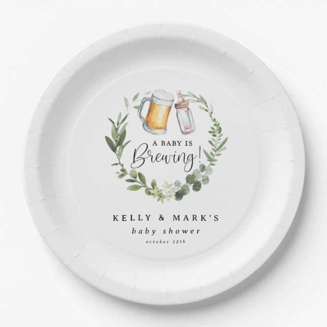 A Baby is Brewing Baby Shower Paper Plates (Front)